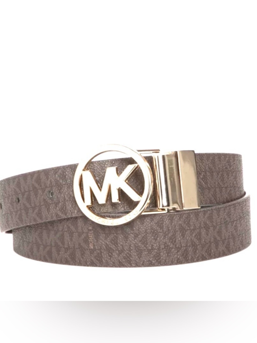 Michael Kors  Ladies Brown Leather Logo Belt - Brown/Gold